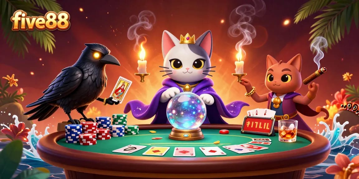 Experience five88's rich 3D casino scene with mystic characters and energetic game elements.