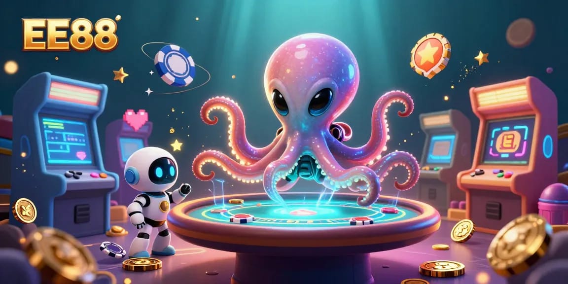 Experience exciting gameplay at EE88 with a vibrant 3D gaming scene featuring alien characters!