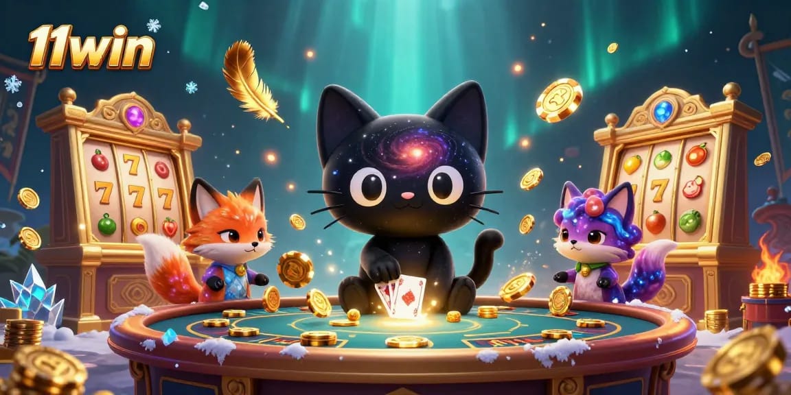 Engage with 11win’s captivating cosmic casino environment featuring vibrant characters and slot games.