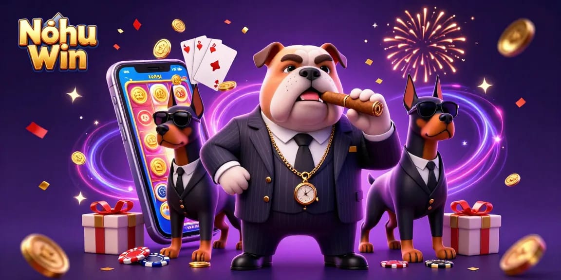 Experience the thrill at Nohu Win with a vibrant 3D casino scene featuring slots, cards, and festive energy.