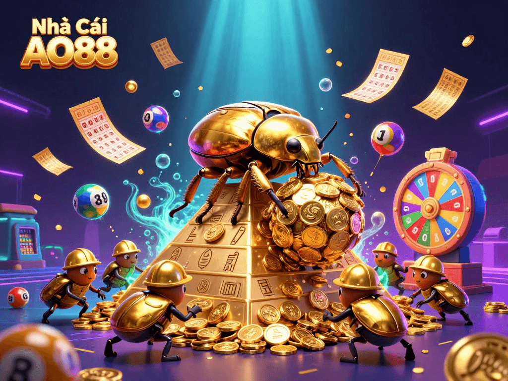Experience thrilling moments at Nhà Cái AO88 with gold coins and vibrant casino symbols.