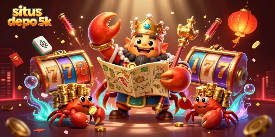 Experience the fun at situs depo 5k with vibrant slot gameplay and exciting elements, showcasing a lively crab emperor.