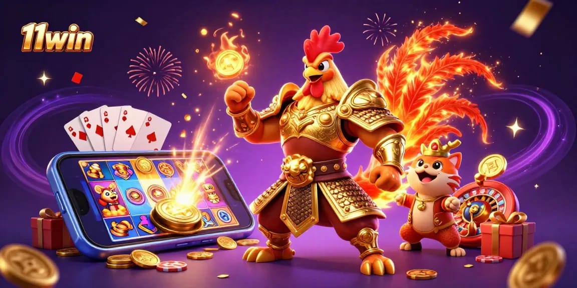 Experience thrilling wins at 11win with an exciting 3D casino scene featuring dynamic gaming elements.