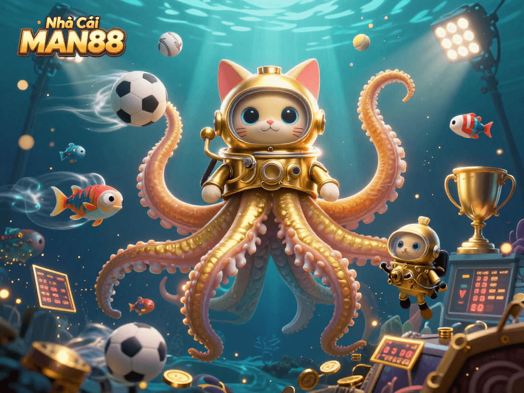 Experience thrilling bets and winnings at Nhà Cái MAN88 amid a vibrant underwater casino adventure.