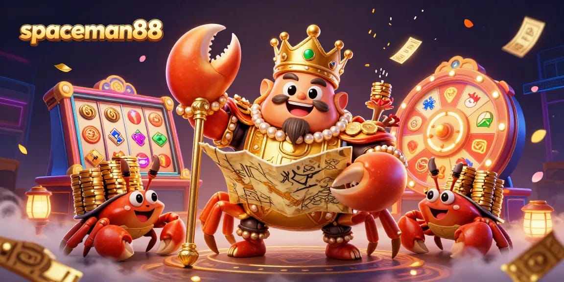 Experience the thrill of spaceman88 with slots, golden tickets, and colorful confetti in a casino fantasy.