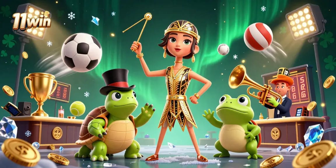 Experience thrilling moments at 11win with a vibrant casino scene featuring dynamic sports elements.