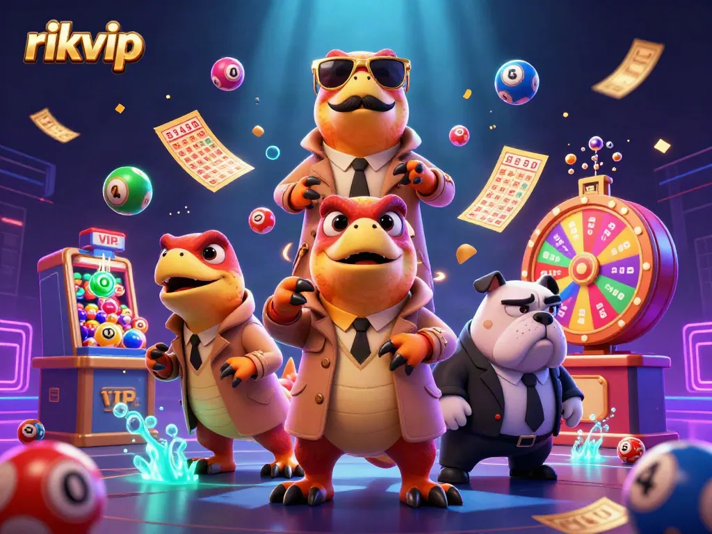 Experience thrilling excitement with rikvip's colorful lottery and casino scene full of games and fun elements.