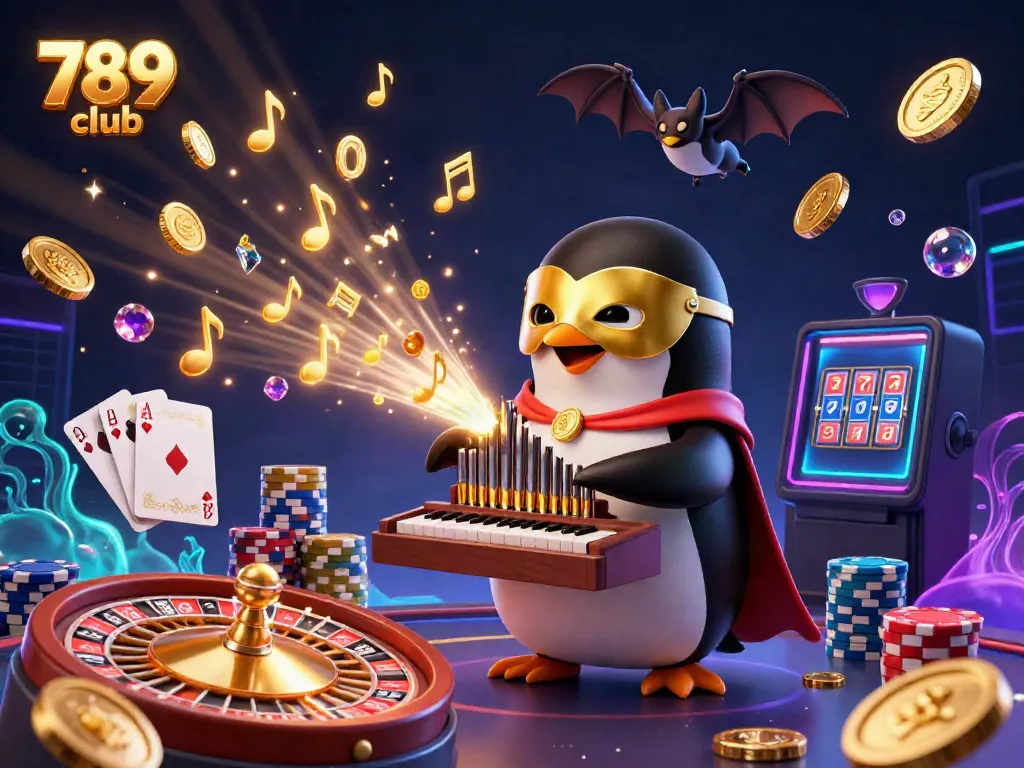 Experience thrilling games at 789 club, featuring a vibrant casino scene with golden coins and colorful poker elements.