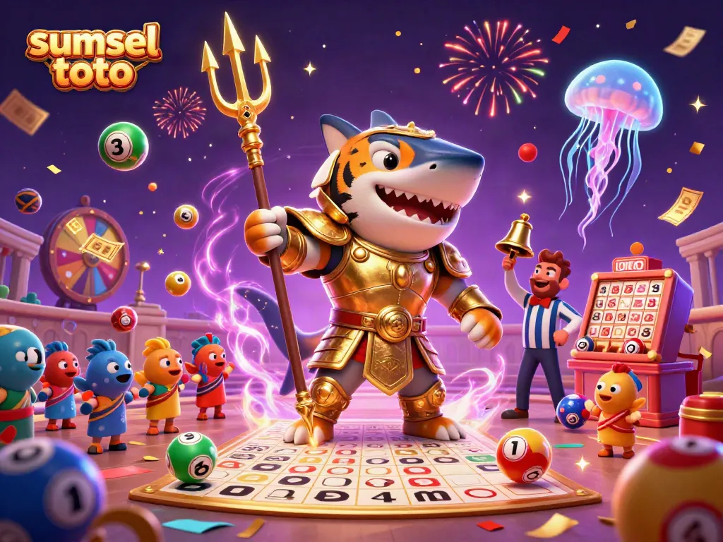 Experience the thrilling vibes of sumsel toto with a dynamic underwater colosseum scene featuring a fierce golden gladiator shark.