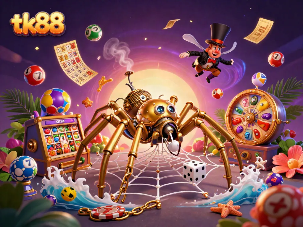 Experience the excitement of tk88 with a dynamic 3D casino scene featuring vibrant games and thrilling characters.