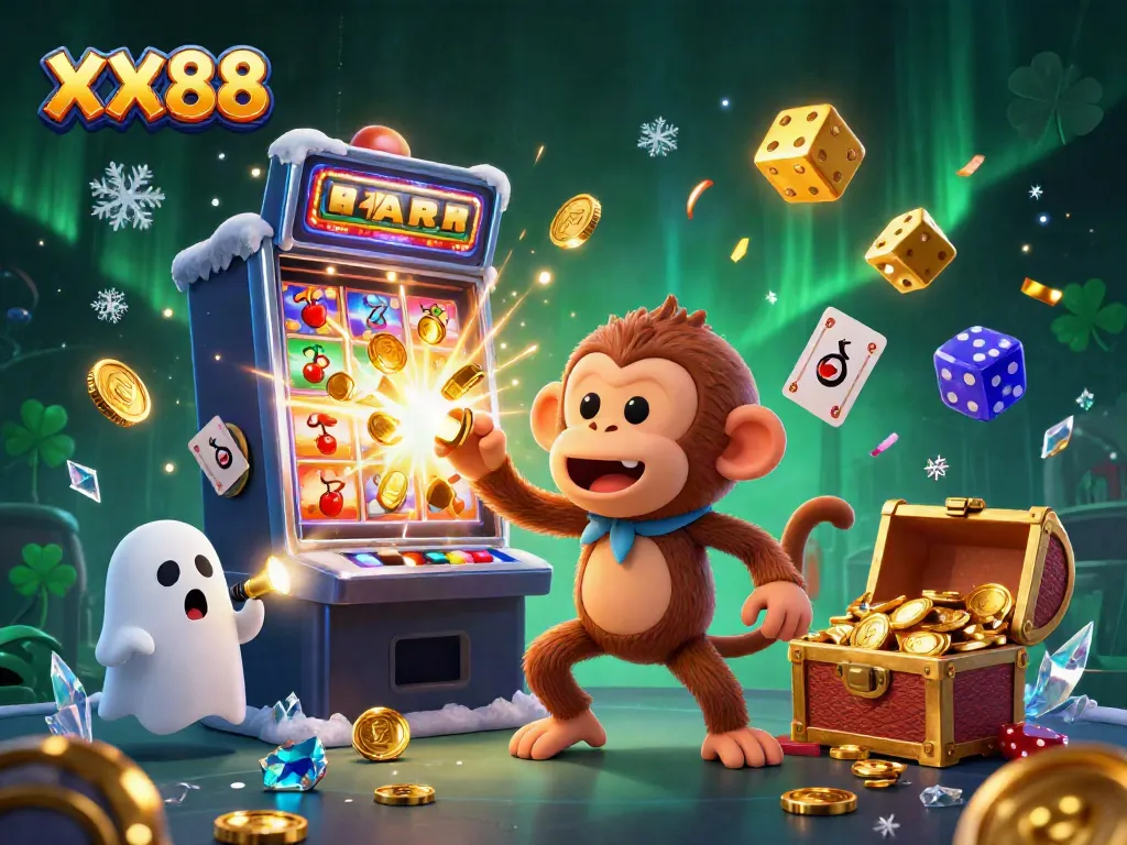 Engage in thrilling gameplay with XX88's vibrant characters and casino elements in a dynamic scene.