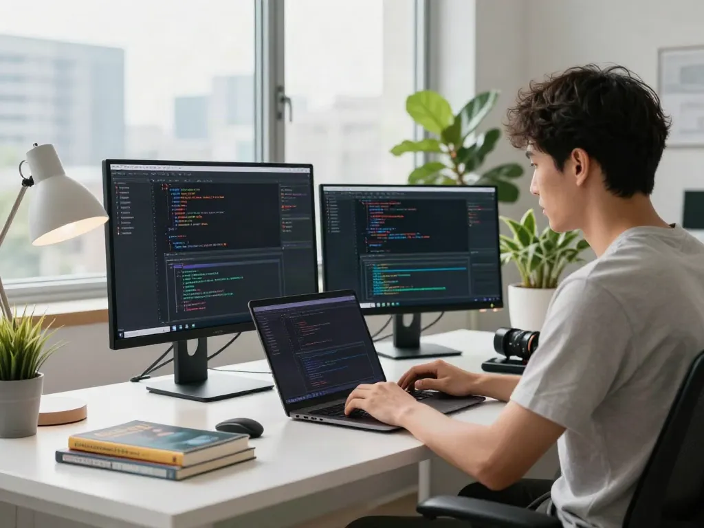 Web developer coding with instant indexing tools at modern workspace