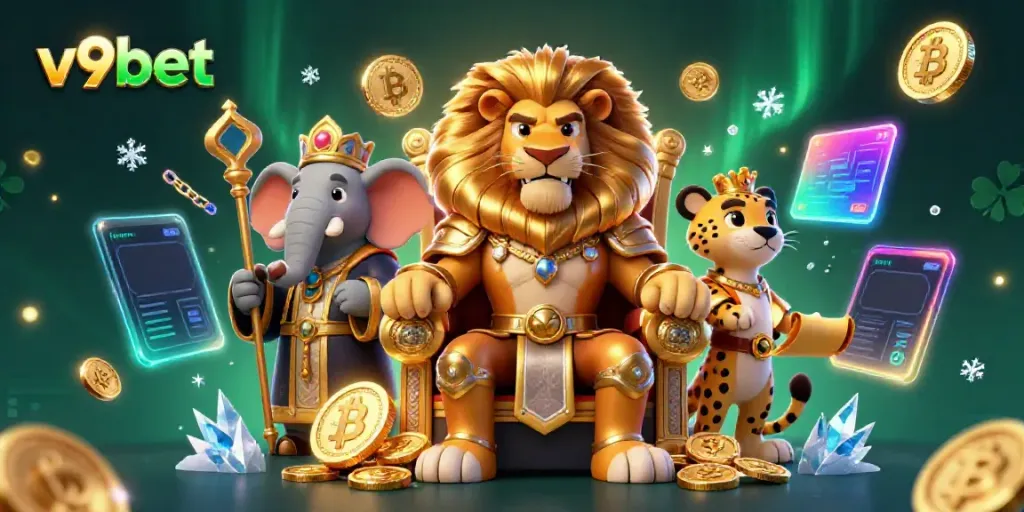 Experience the thrill of v9bet with vibrant 3D characters and rich casino elements illustrating the ultimate betting adventure.