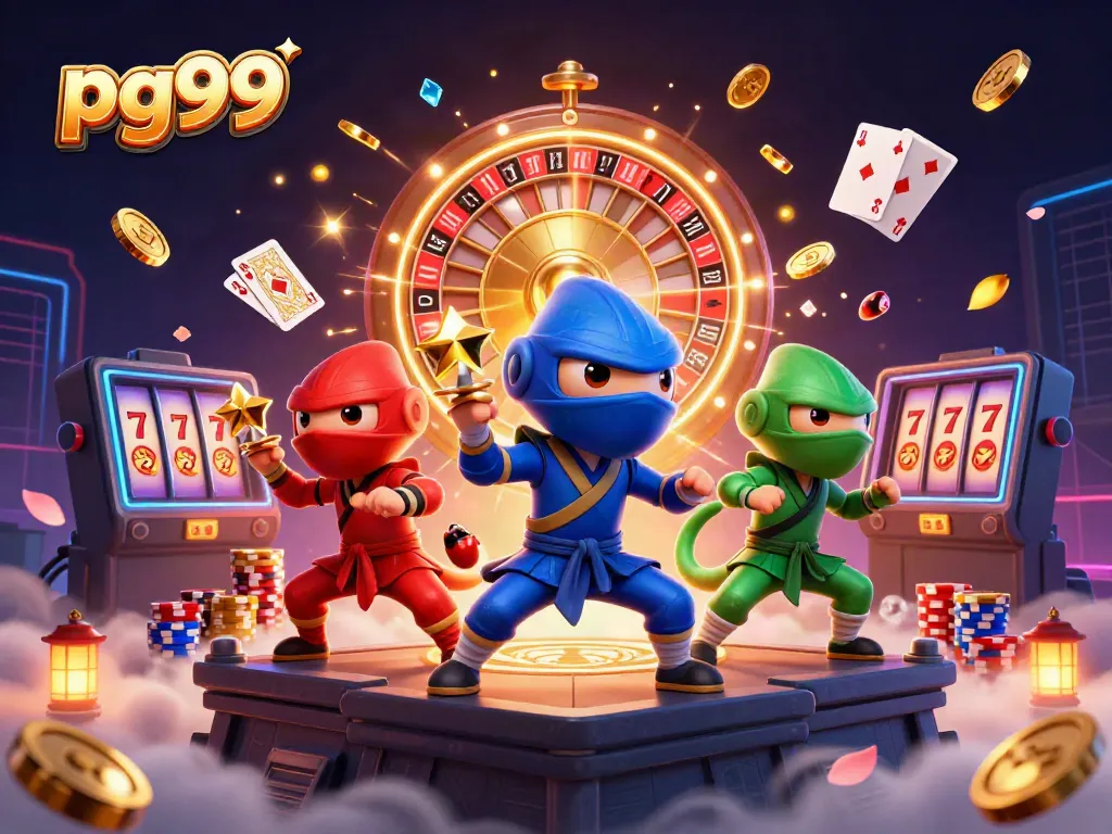 Chameleon ninjas showcase their skills in pg99's vibrant online casino environment.