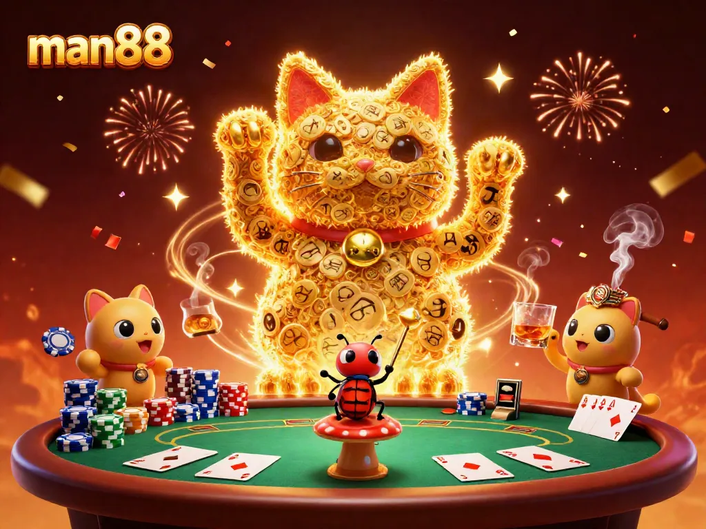 Engage with man88's vibrant online casino experience in a colorful, dynamic scene.