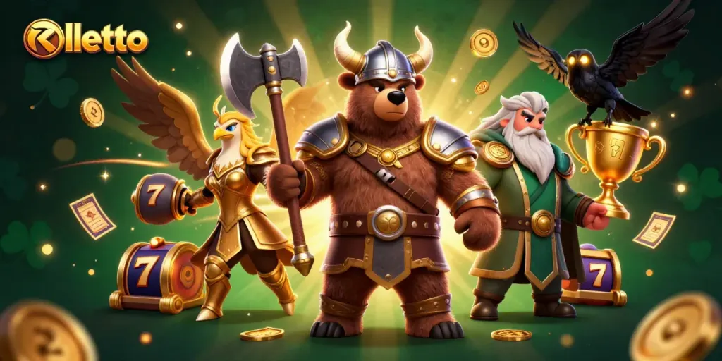 Engage with rolletto's vibrant slot gameplay featuring Viking characters, jackpots, and winning symbols.